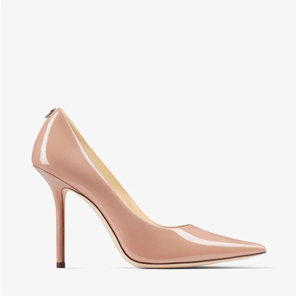 New Jimmy Choo Love Ballet-Pink Patent-Leather Pointed Pumps with JC $825 37.5 - Picture 2 of 11